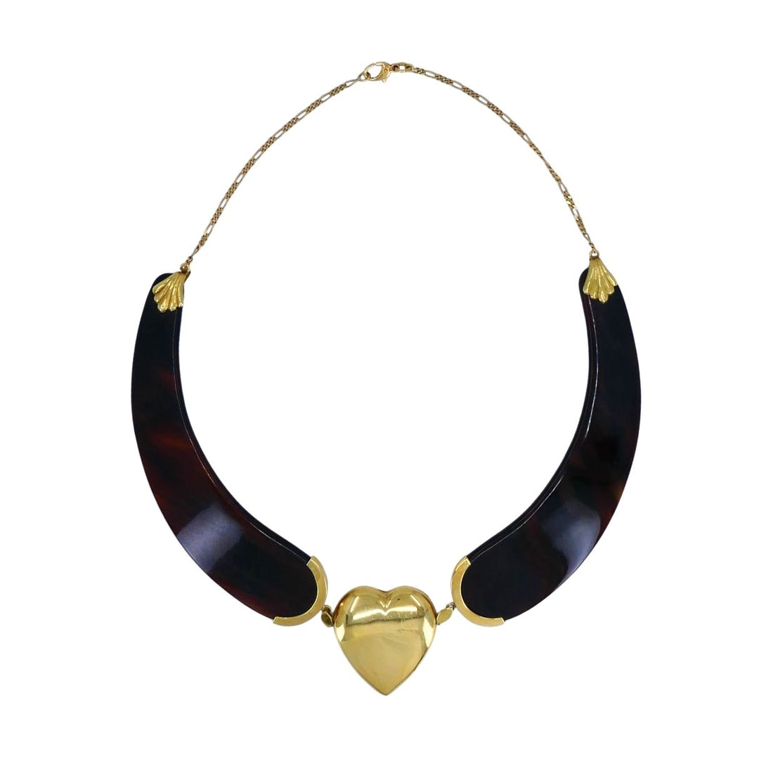 Vintage Italian 18k Gold Heart Tortoise Collar Necklace