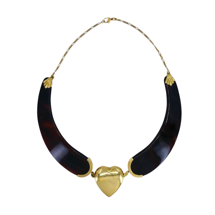 Vintage Italian 18k Gold Heart Tortoise Collar Necklace