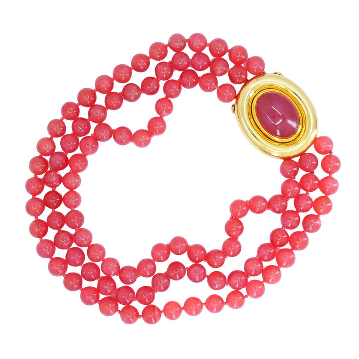 Vintage Paloma Picasso Tiffany & Co. 18k Gold Pink Rhodochrosite Beaded Necklace