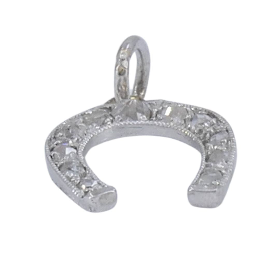 Edwardian Platinum Rose Cut Diamond Horseshoe Pendant