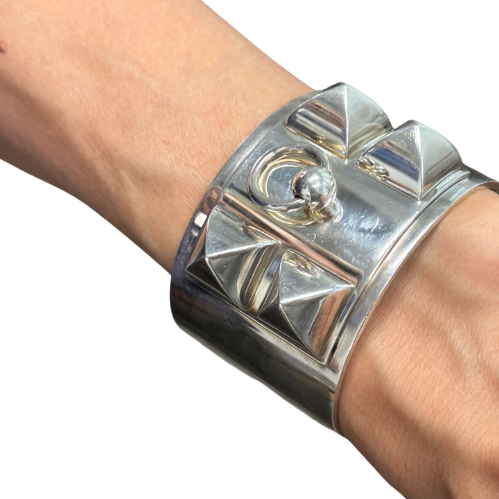 Hermès Sterling Silver Collier de Chien Cuff Bracelet