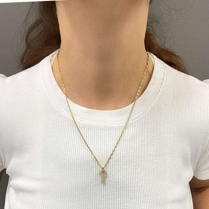 18k Diamond Key Pendant 14k Italian Gold Chain Necklace