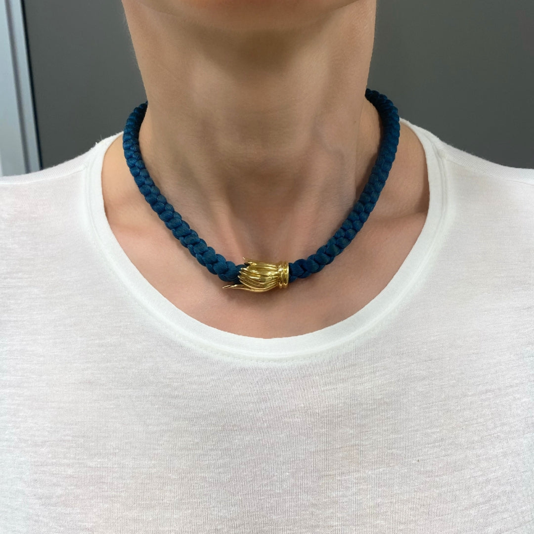 Tiffany & Co. 18k Gold Tulip Clasp Braided Cord Necklace
