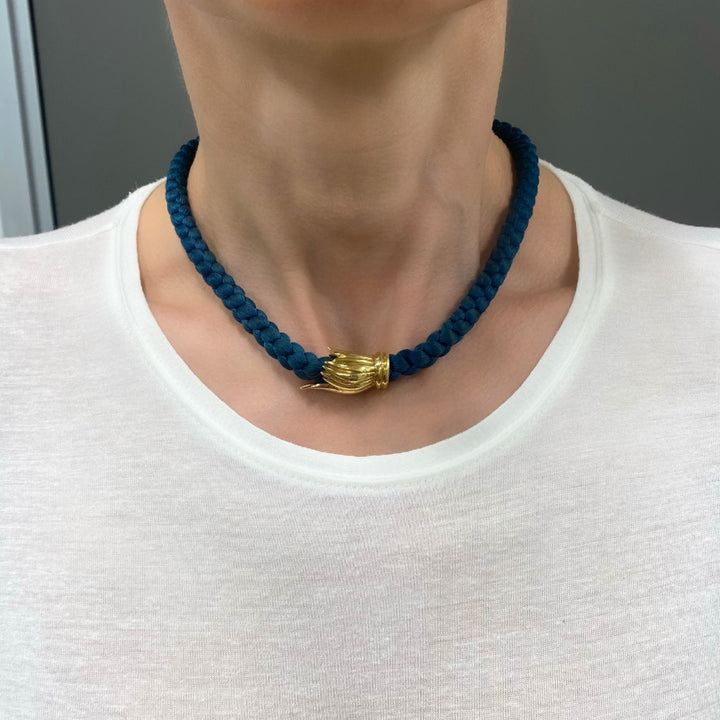 Tiffany & Co. 18k Gold Tulip Clasp Braided Cord Necklace