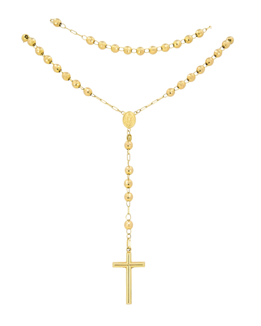 14k Gold Rosary Cross Necklace Beaded Chain