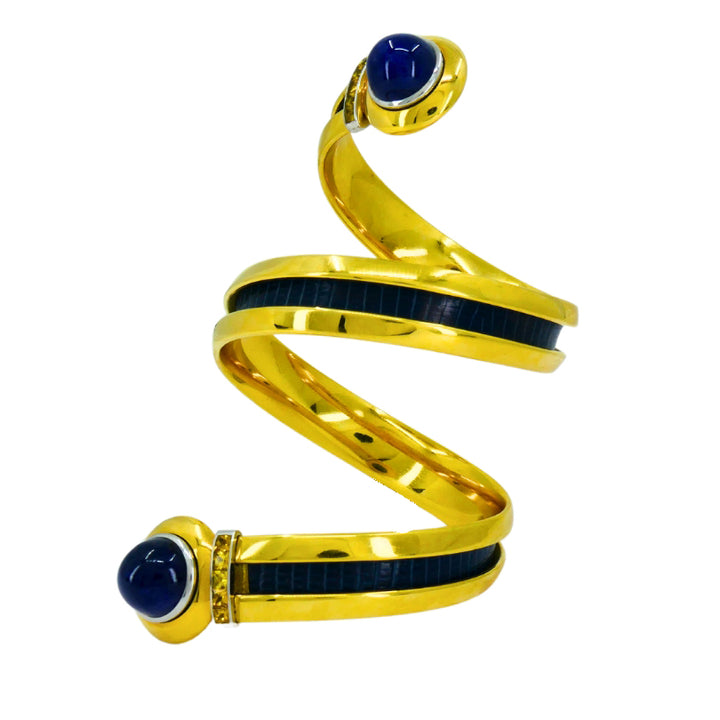 Hemmerle Bracelet Spiral Design 18k Gold Sapphire Leather