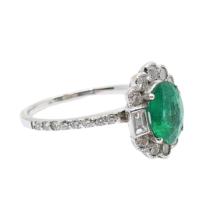 Emerald Ring 14k Gold Diamond Cluster Ring