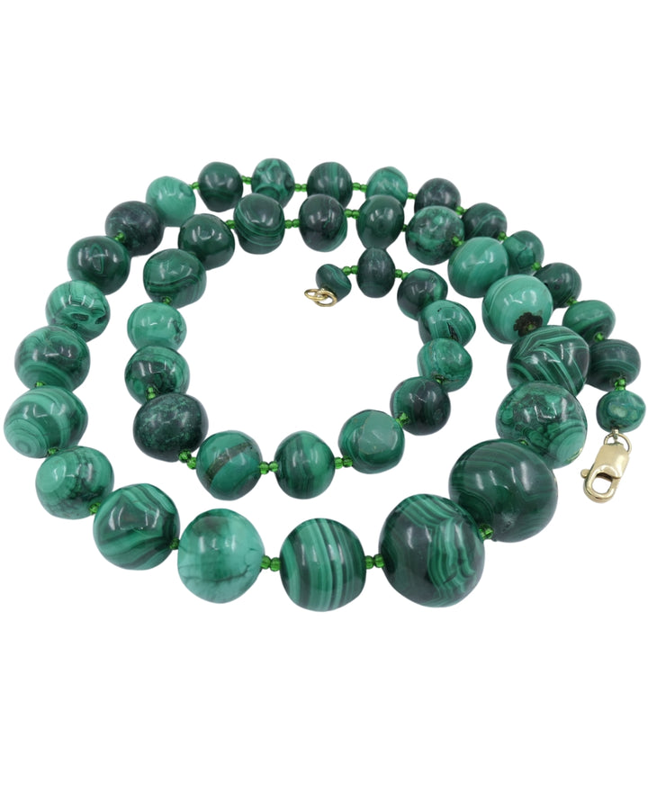 Vintage Malachite Necklace 14k Gold Clasp