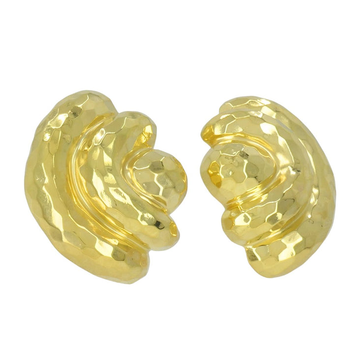 Vintage Henry Dunay 18k Gold Hammered Shell Motif Clip Earrings