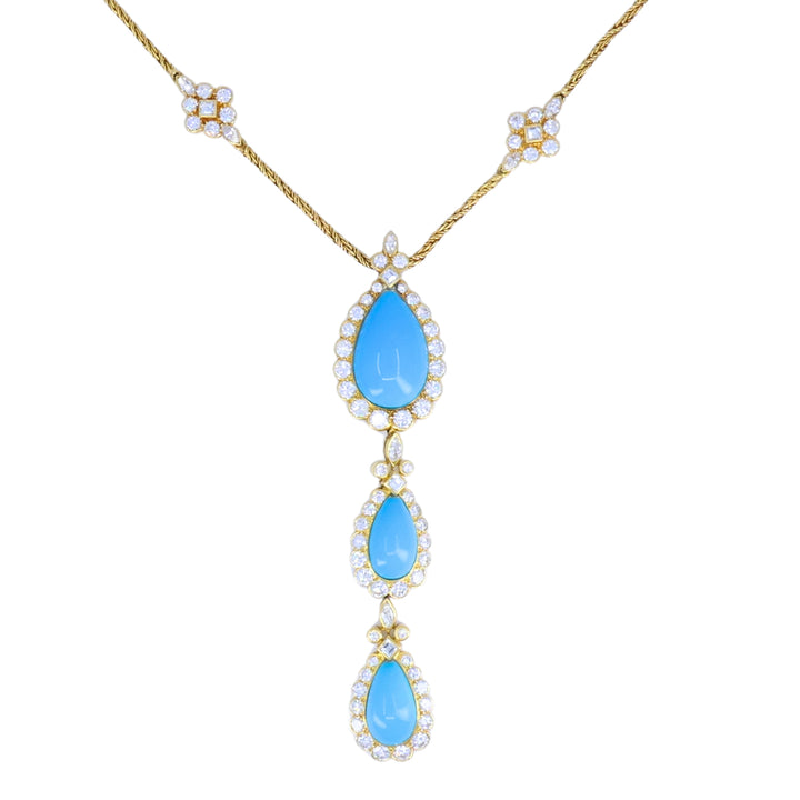 Chaumet Paris 18k Gold Diamond Turquoise Drop Necklace Three-Tiered Necklace