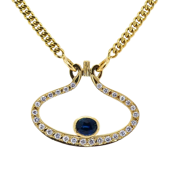 14k Gold Diamond Sapphire Pendant Necklace Eye Motif