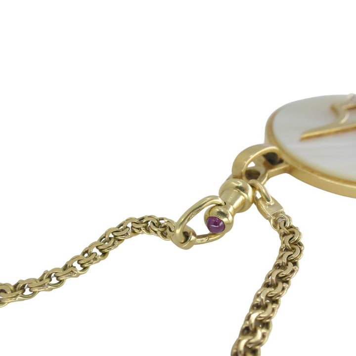 Vintage Bvlgari 18k Gold Mother of Pearl Libra Zodiac Pendant Chain Necklace