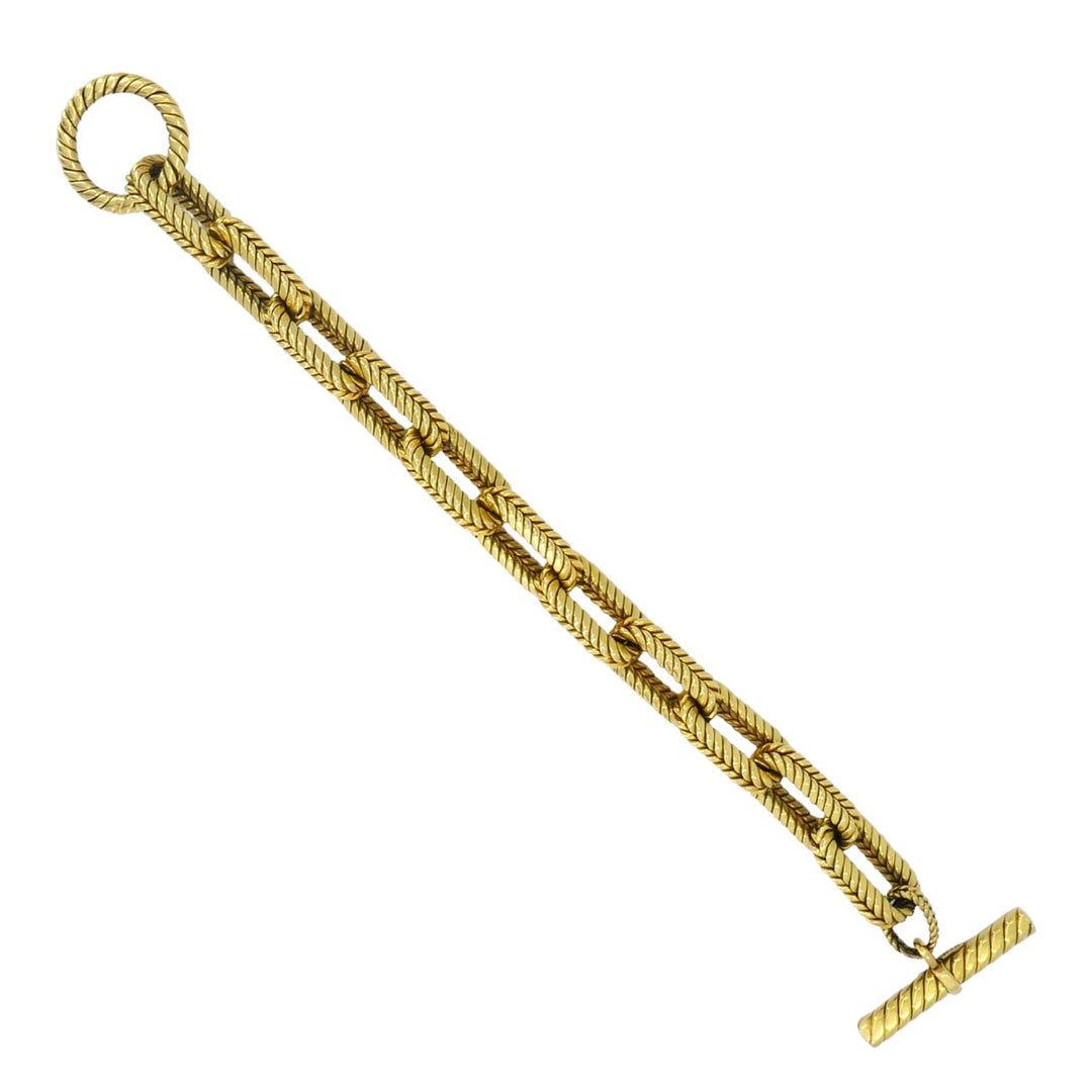 Vintage Italian 18k Yellow Gold Rope Link Toggle Bracelet