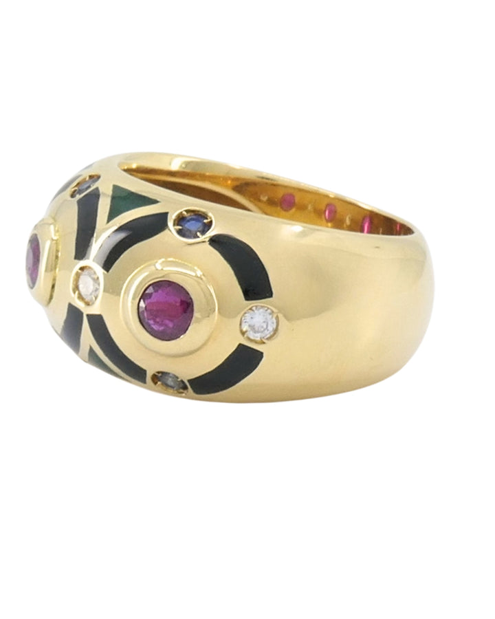 Cartier Vintage Dome Ring Gold Gemstones Enamel Size 5.75