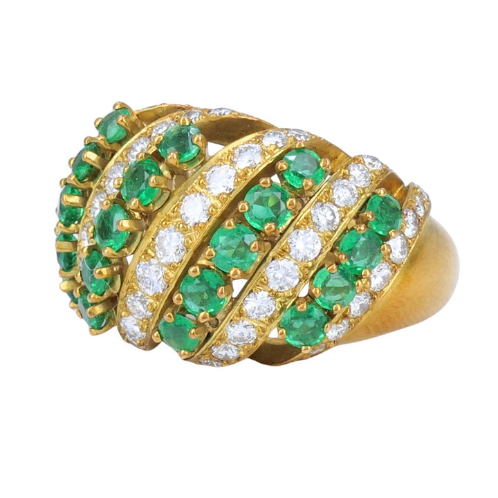Vintage Asprey & Co. 18k Gold Emerald Diamond Cluster Cocktail Ring