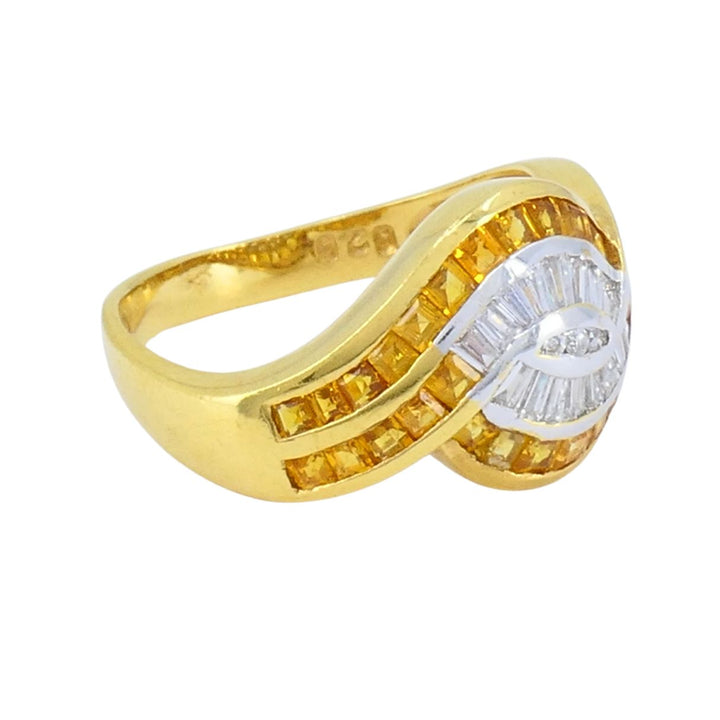 Vintage French 18k Gold Diamond Citrine Ring