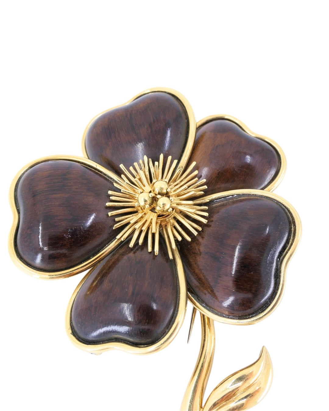 Vintage Van Cleef & Arpels Brooch 18k Gold Wood Clematis Collection