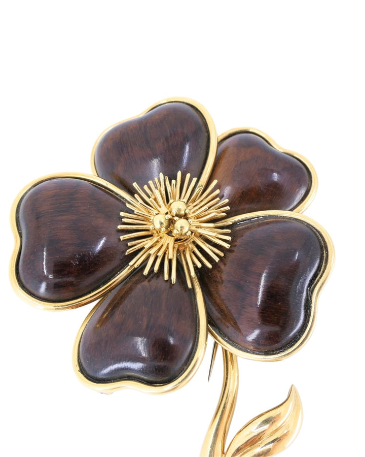 Vintage Van Cleef & Arpels Brooch 18k Gold Wood Clematis Collection