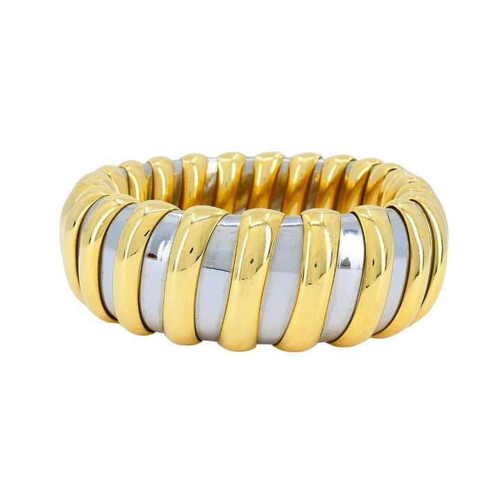Vintage Bvlgari 18k Gold Stainless Steel Cuff Bracelet