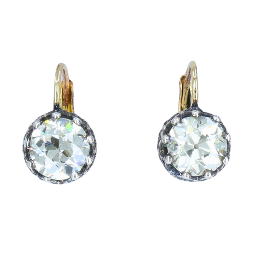 Victorian Diamond Drop Earrings 14k Gold Silver Old European Cut, Antique