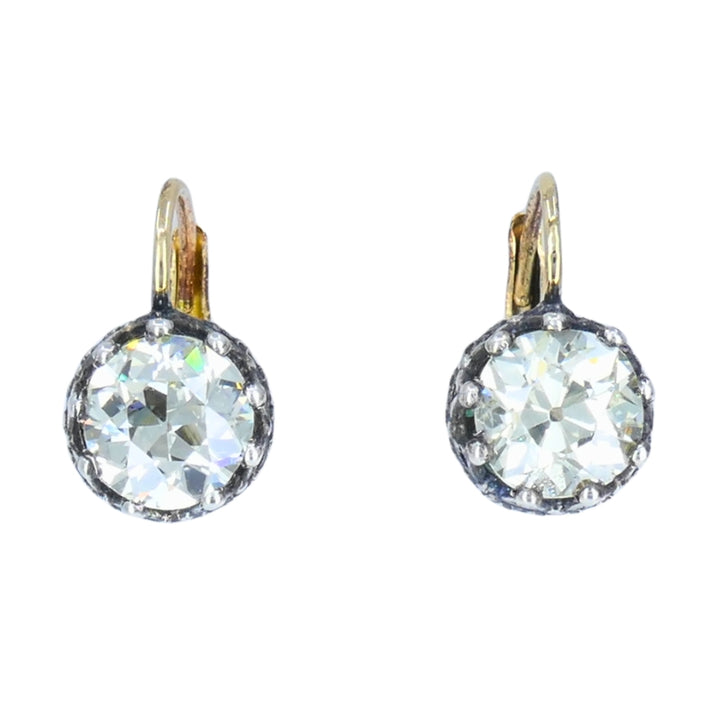 Victorian Diamond Drop Earrings 14k Gold Silver Old European Cut, Antique