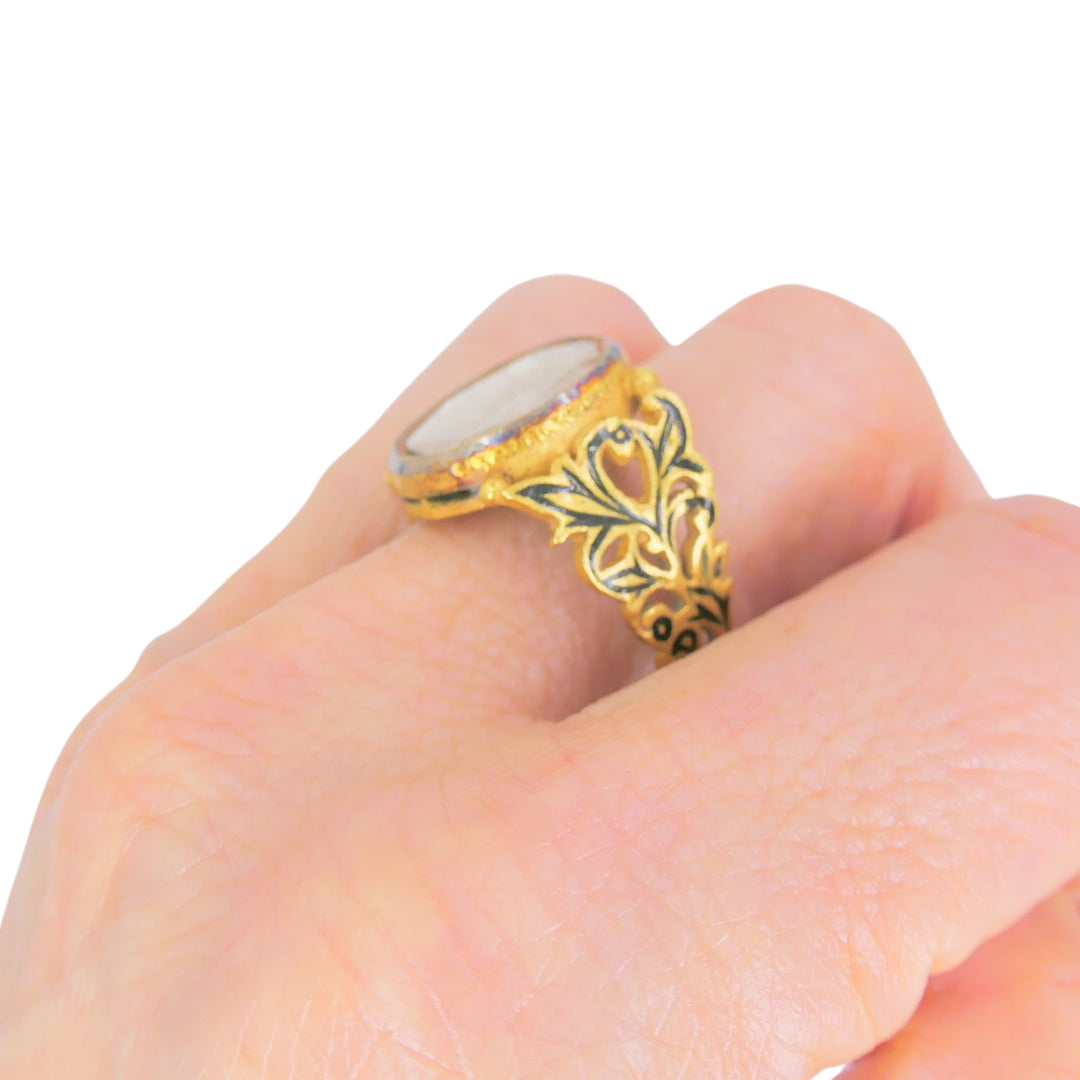 Sliced Rose Cut Diamond Ring 22k Gold Ring with Diamond Fred Leighton Victorian