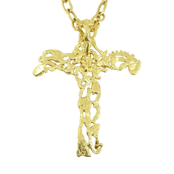 Vintage Jean Mahie 22k Gold Gemstone Cross Pendant Necklace