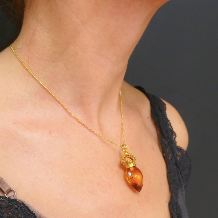 Heart and Crown Pendant Citrine 14k Gold Necklace