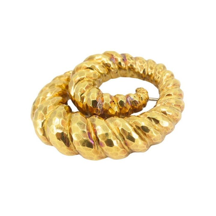 David Webb Brooch 18k Gold Spiral Design Hammered Gold