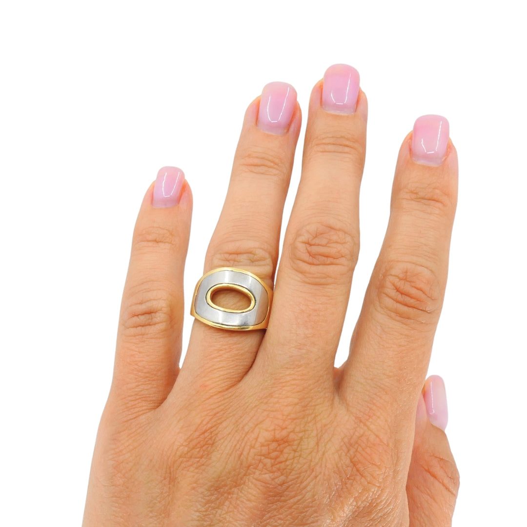 Vintage HERMÈS Silverium 18k Gold Sculptural Open-Cuff Ring, 1970s