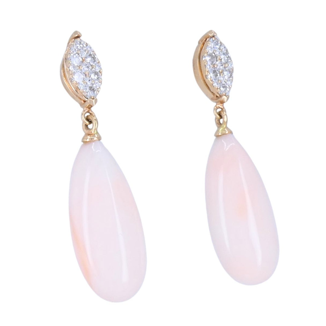 18k Rose Gold Angel Skin Coral Diamond Drop Earrings