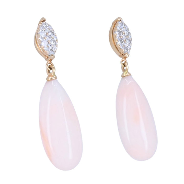 18k Rose Gold Angel Skin Coral Diamond Drop Earrings
