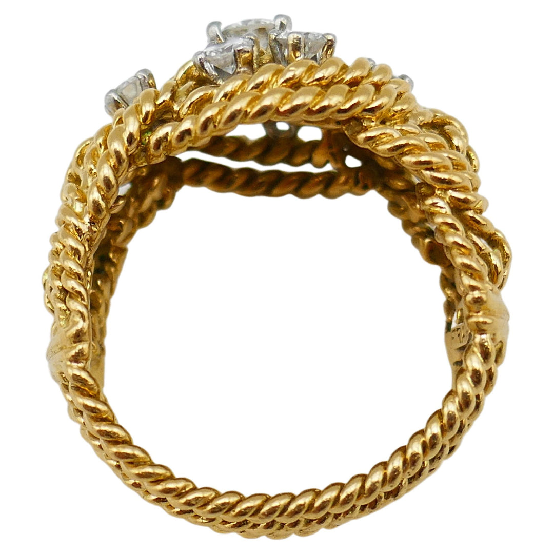 French Vintage Diamond Gold Braided Rope Ring