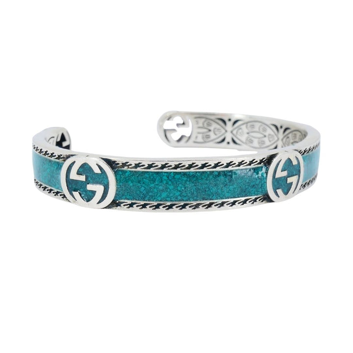 Gucci Sterling Silver Enamel Interlocking G Cuff Bracelet