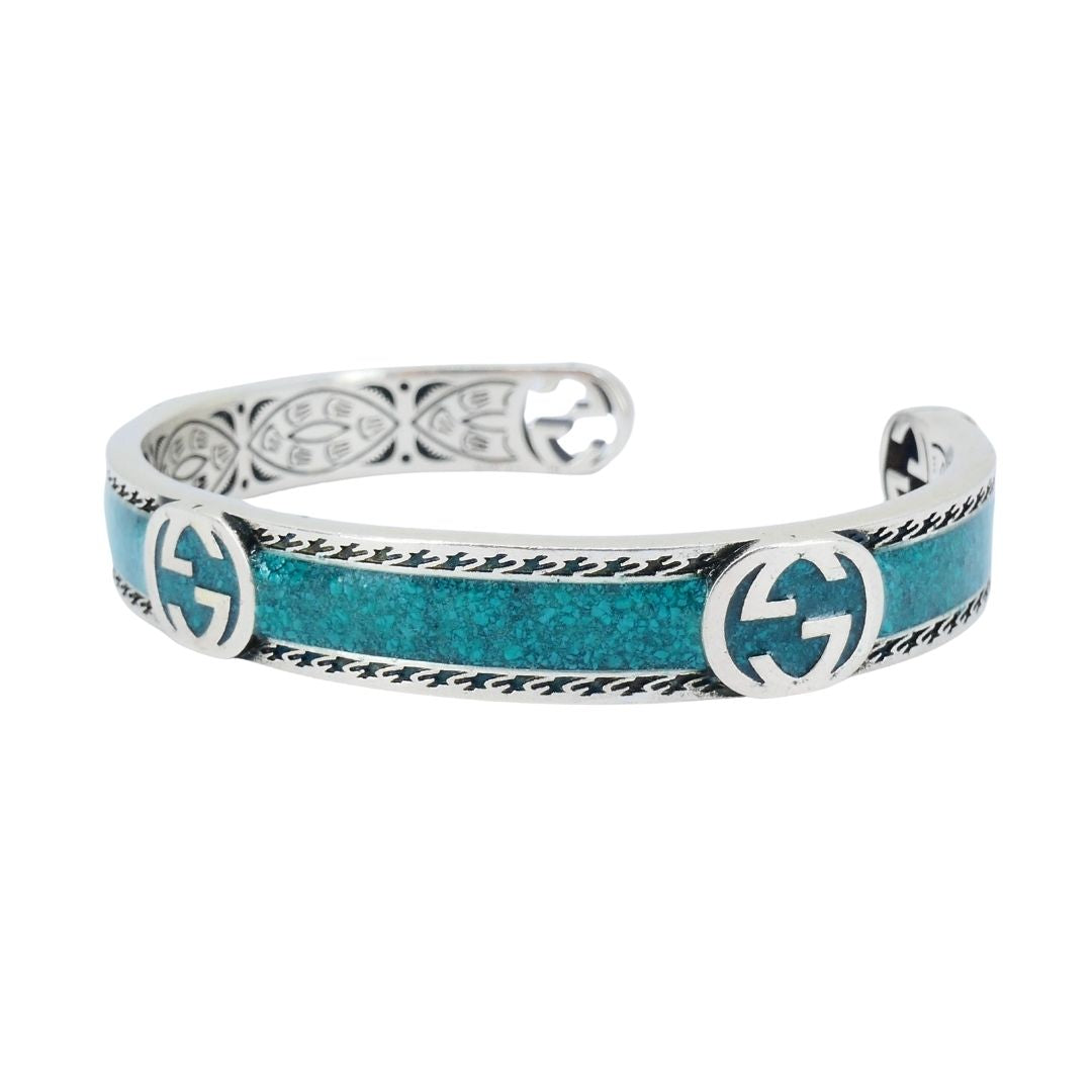 Gucci Sterling Silver Enamel Interlocking G Cuff Bracelet