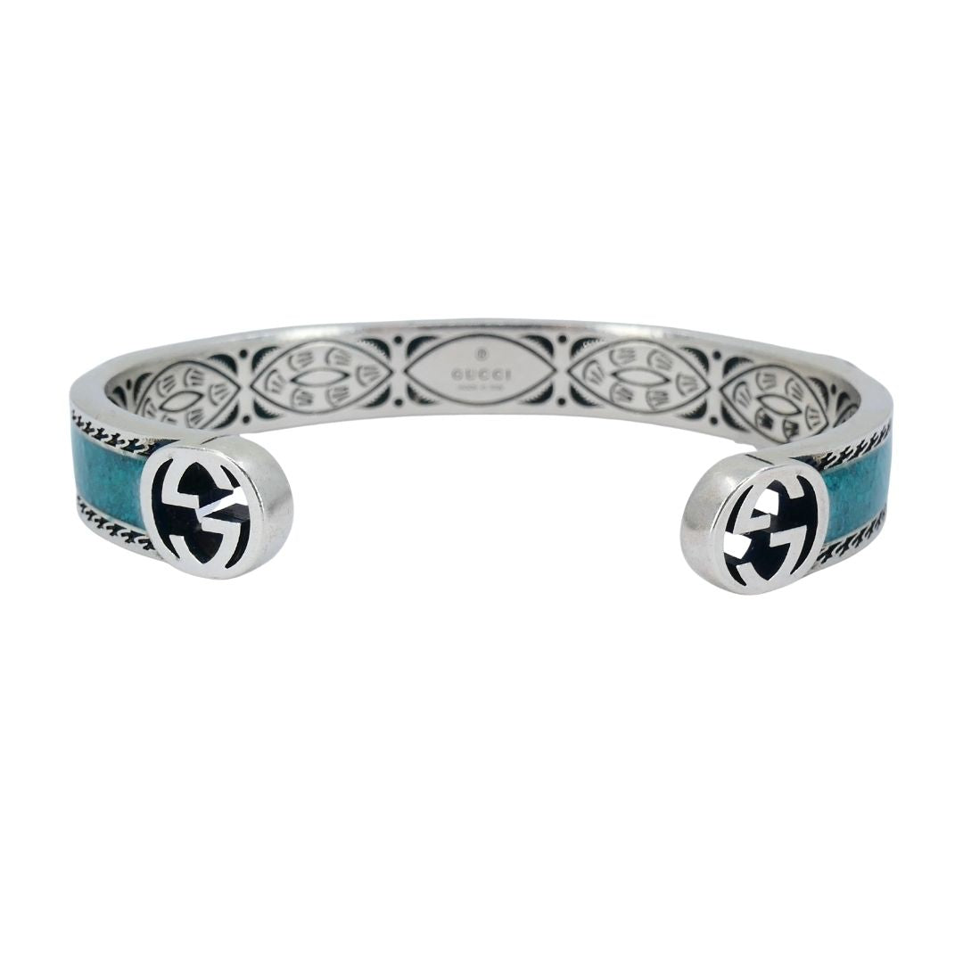 Gucci Sterling Silver Enamel Interlocking G Cuff Bracelet