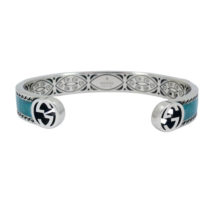 Gucci Sterling Silver Enamel Interlocking G Cuff Bracelet