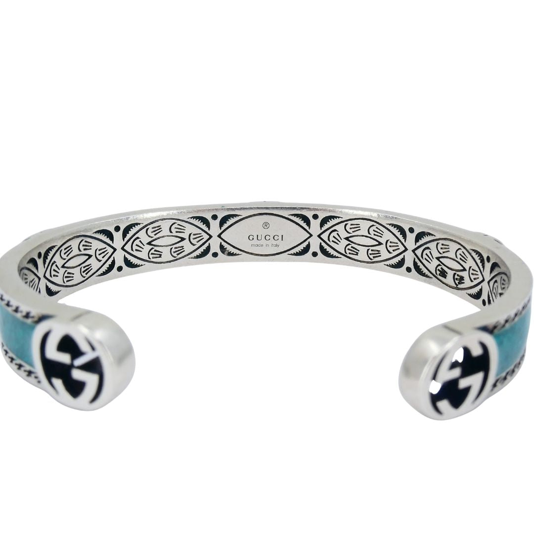 Gucci Sterling Silver Enamel Interlocking G Cuff Bracelet