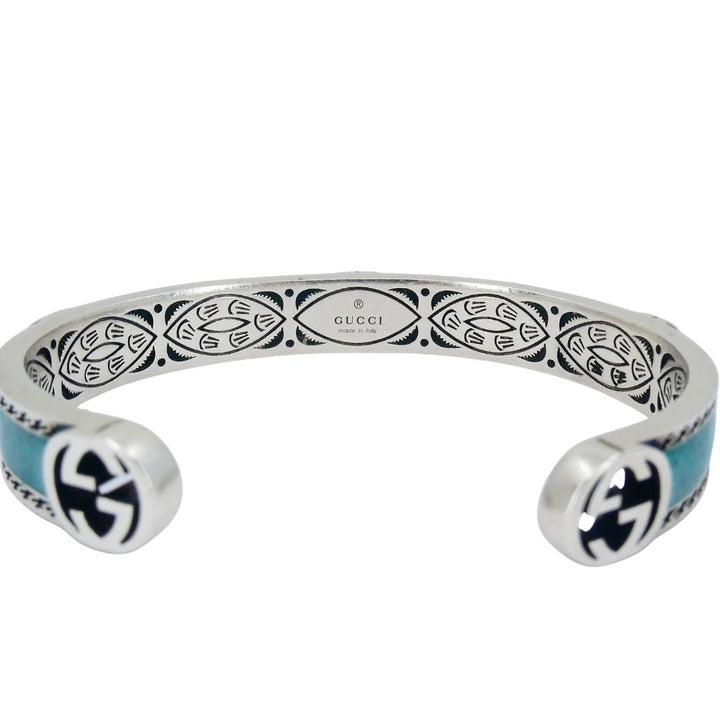 Gucci Sterling Silver Enamel Interlocking G Cuff Bracelet