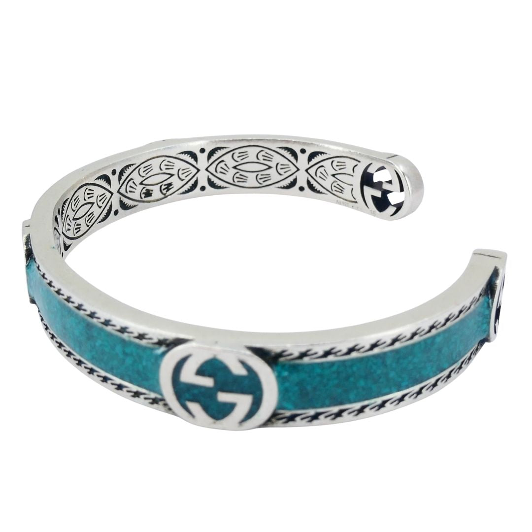 Gucci Sterling Silver Enamel Interlocking G Cuff Bracelet