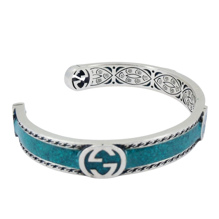 Gucci Sterling Silver Enamel Interlocking G Cuff Bracelet