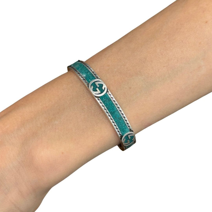 Gucci Sterling Silver Enamel Interlocking G Cuff Bracelet