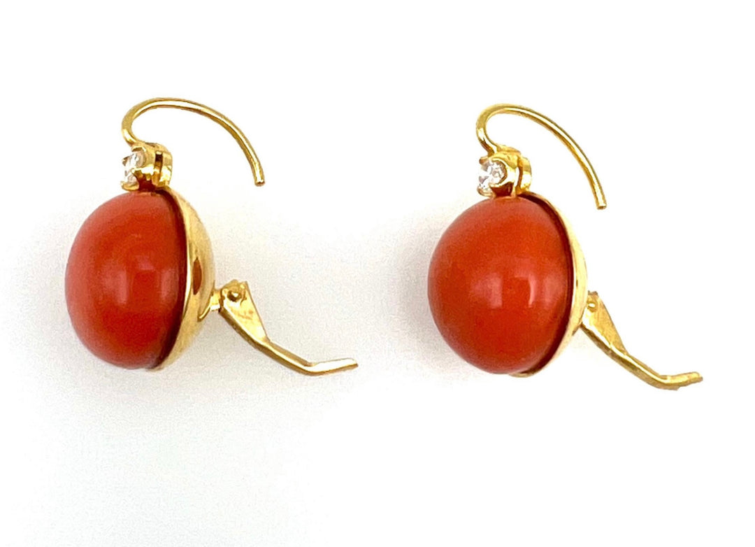 Victorian Yellow Gold Coral and Diamond Earrings