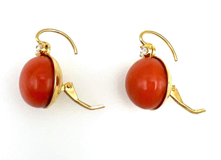 Victorian Yellow Gold Coral and Diamond Earrings