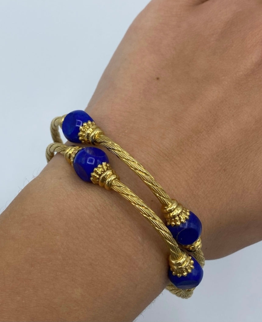 Vintage Carlo Weingrill Yellow Gold Sodalite Lapis Bangle Bracelet