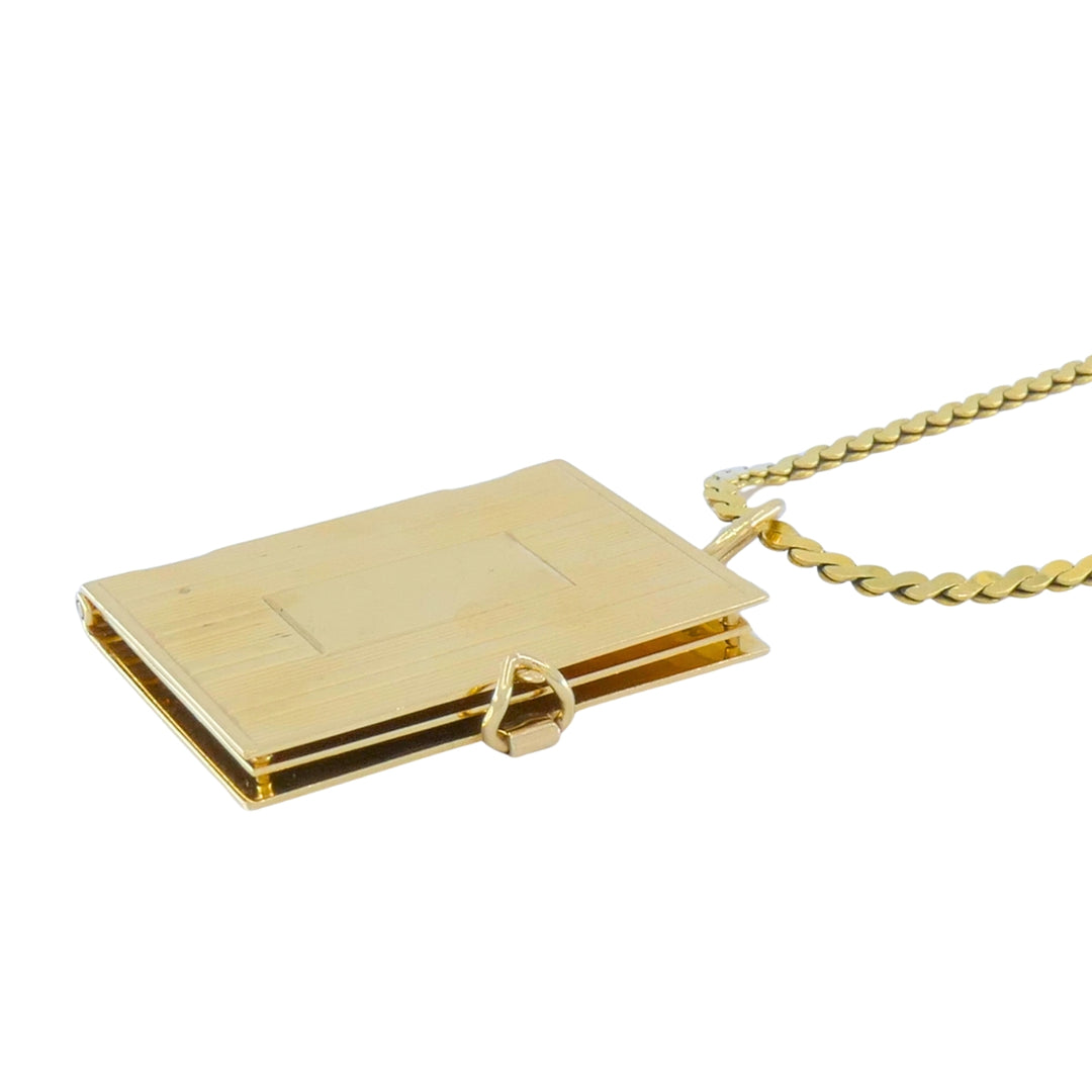 Vintage 14k Gold Book Locket Pendant 18k Gold Chain Necklace