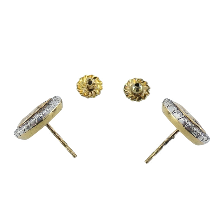 Antique 14k Rose Gold & Rose Cut Diamond Knight Stud Earrings Circa 1900s