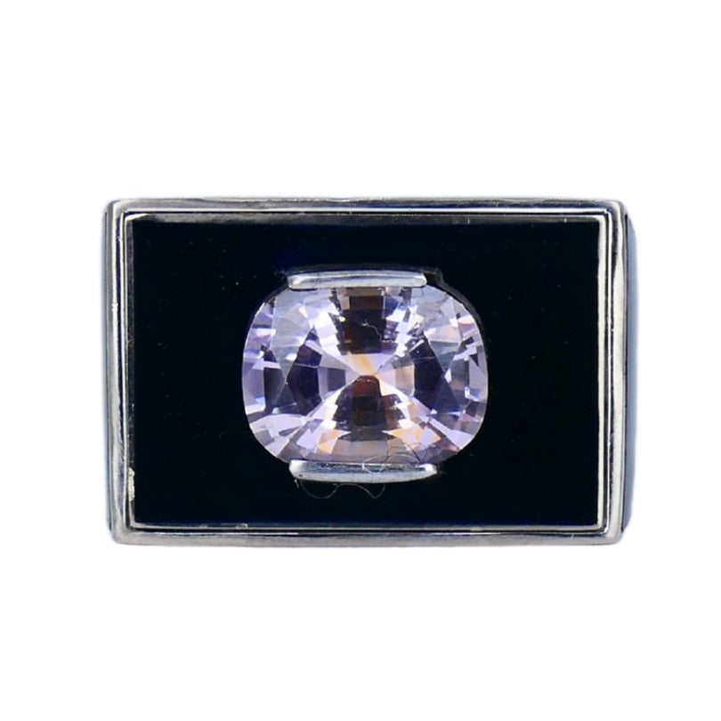 Vintage 18k White Gold Pink Sapphire Black Enamel Ring