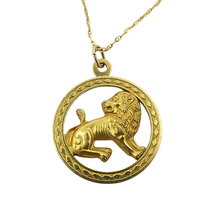 Vintage Leo Zodiac 18k Gold Pendant 14k Gold Chain Necklace