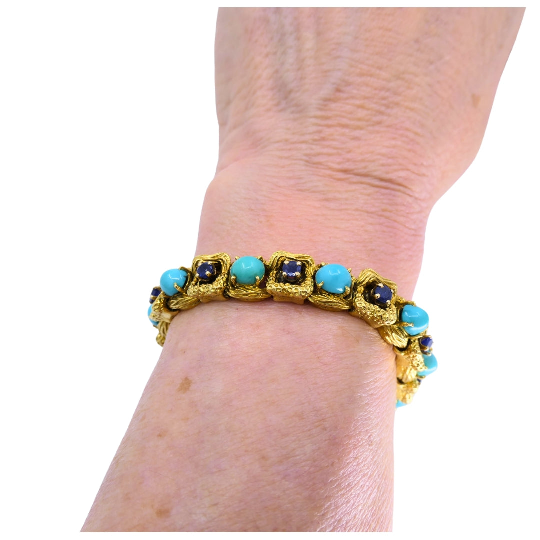 Vintage Tiffany & Co. Bracelet 18k Gold Sapphire Turquoise Estate Jewelry